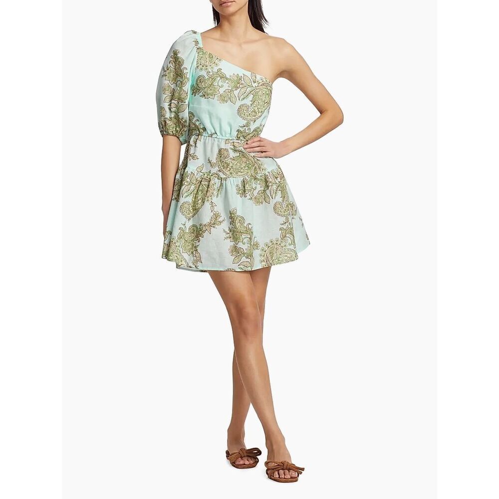 Kivari Zoe Paisley Linen One-Shoulder Minidress -Spring Vacation size 4 NWT - Picture 4 of 7